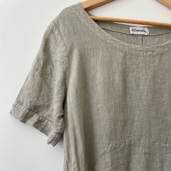 Ellamoda Linen Dress Made in Italy Size Small Grey Sage Lagenlook Boho - Picture 2 of 8